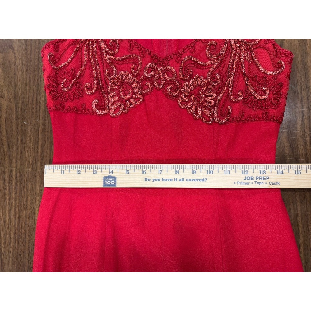 Loralie Original Vintage Red Embroidered Ruffle Maxi Dress V-Neck Formal Gown - Picture 9 of 10